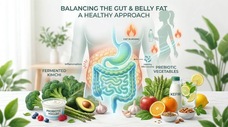 Gut health and belly fat illustration