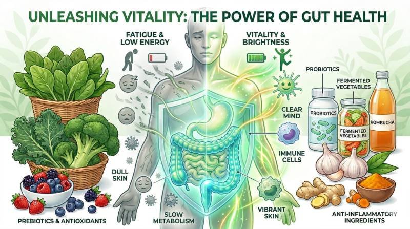 Gut health and energy illustration