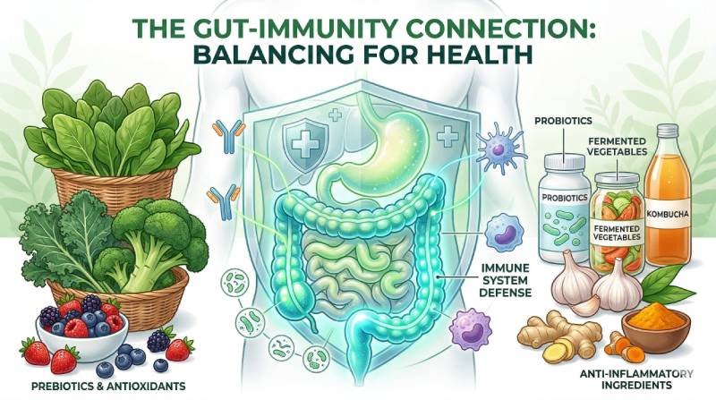 Gut health and immune system illustration