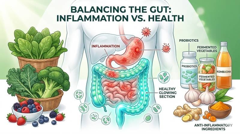 Gut health and inflammation illustration