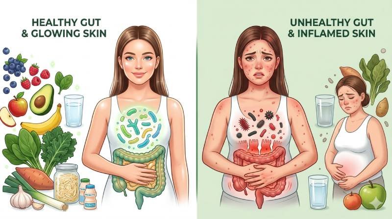 Gut health and skin connection illustration